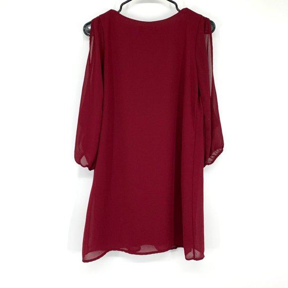 Lulus Dress Burgundy Red Mini V Neck Slit Sleeve Shifting Dears - Picture 9 of 11